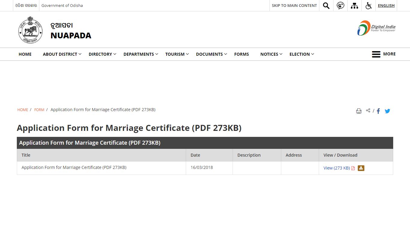 Application Form for Marriage Certificate (PDF 273KB) | Nuapada ...